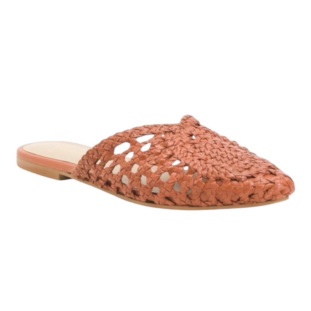 42 GOLD Tan Leather Charmed Woven Mules - Picture 2 of 5